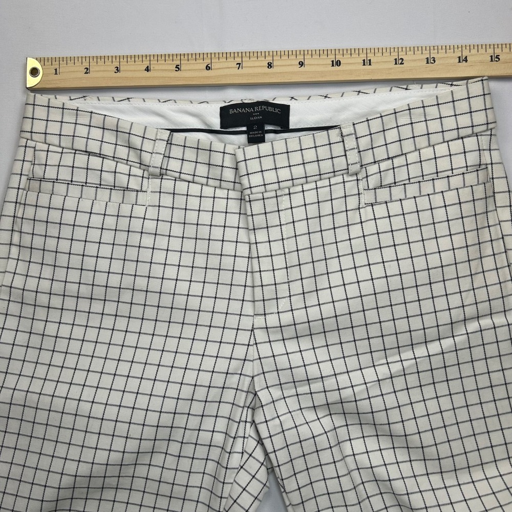 Banana Republic Sloan White Navy‎ Windowpane Check Slim Pants Womens 2 - Picture 5 of 10